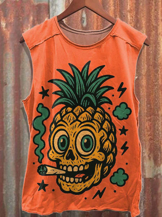 Retro Graffiti Print Loose Cotton Tank Top