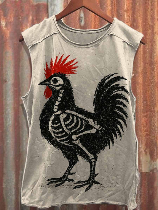 Retro Graffiti Print Loose Cotton Tank Top