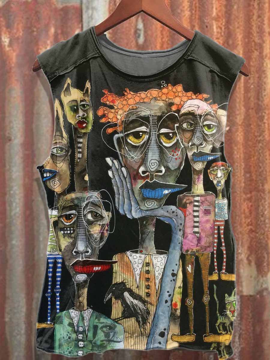 Gorgeous Graffiti Print Loose Cotton Tank Top