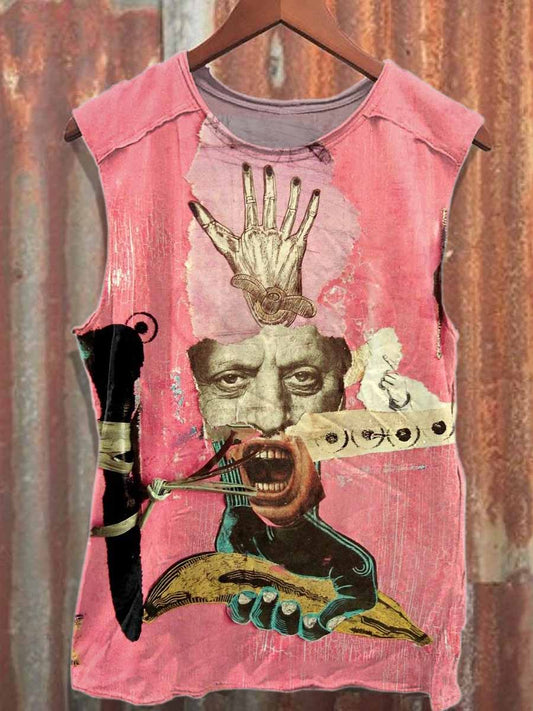 Gorgeous Graffiti Print Loose Cotton Tank Top