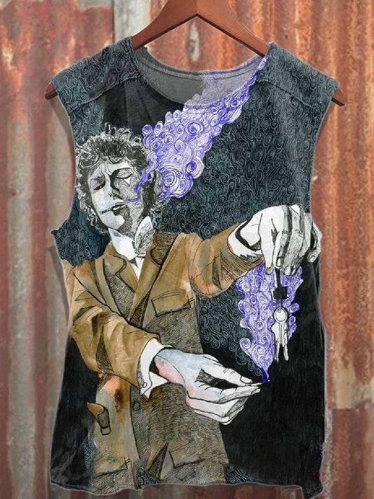 Gorgeous Graffiti Print Loose Cotton Tank Top
