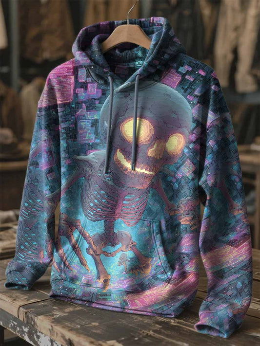 Retro Graffiti Skull Print Hooded Sweatshirt