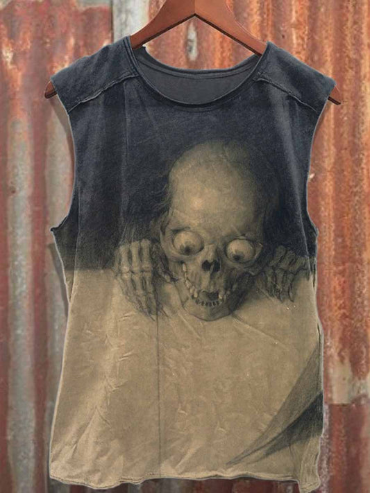 Retro Graffiti Skull Print Cotton Tank Top