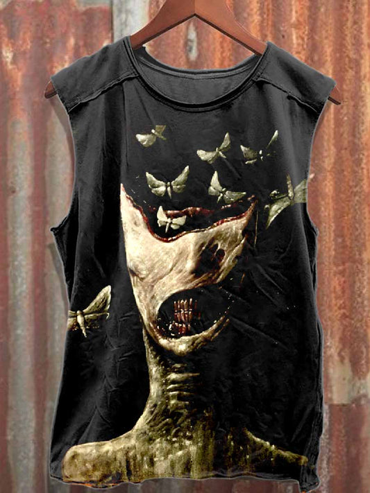 Retro Dark Graffiti Print Casual Cotton Tank Top