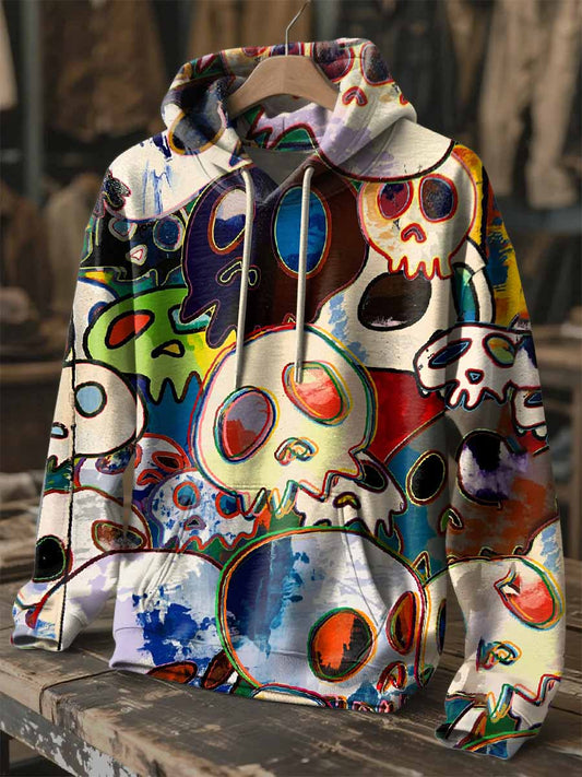 Retro Graffiti Skull Print Hooded Sweatshirt