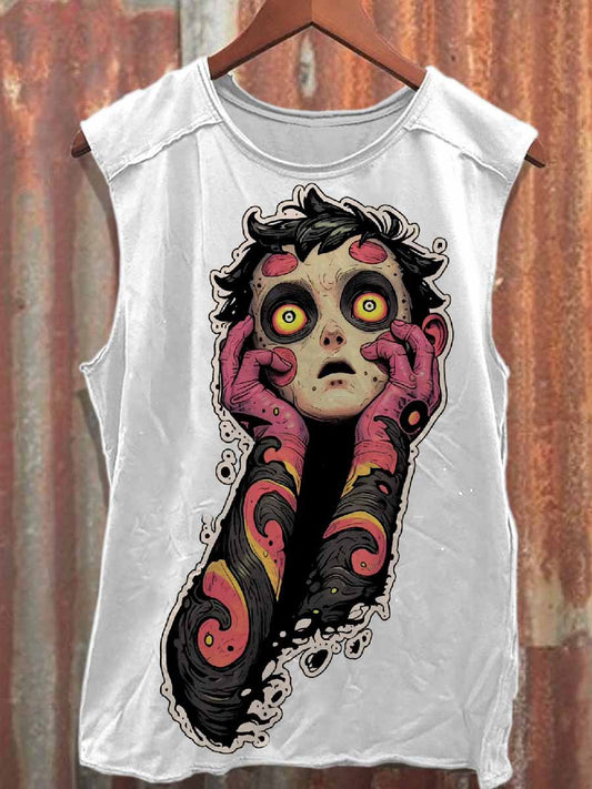 Retro Graffiti Print Casual Cotton Tank Top