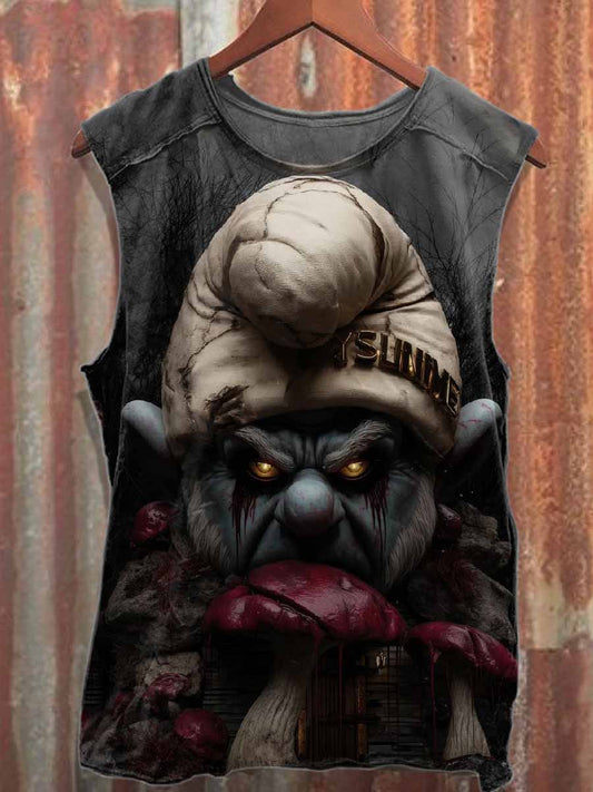 Gorgeous Graffiti Monster Print Loose Cotton Tank Top