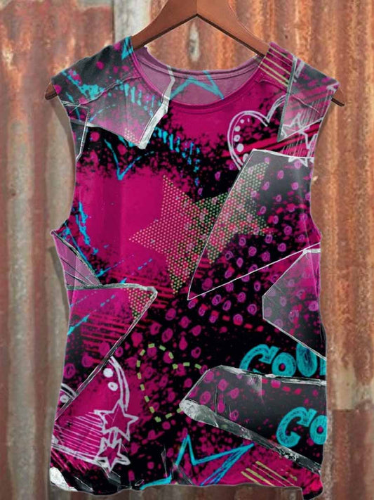 Gorgeous Street Graffiti Print Loose Cotton Tank Top