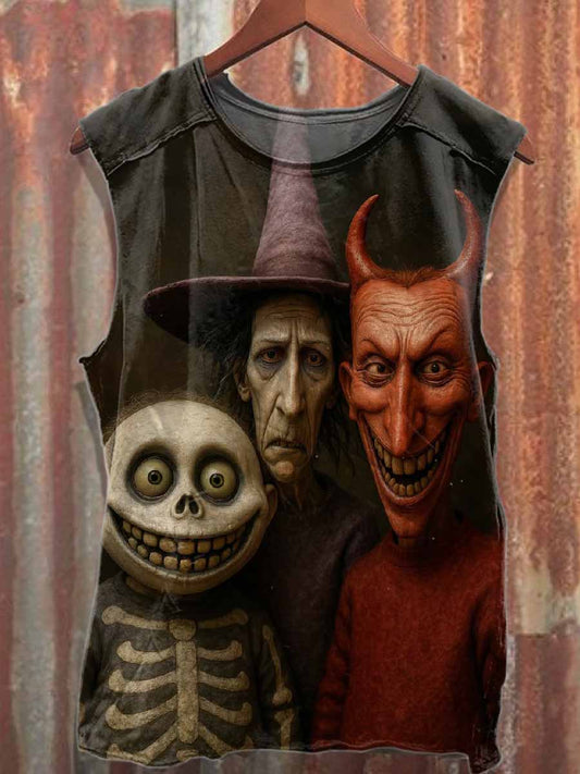 Halloween Monster Print Loose Cotton Tank Top