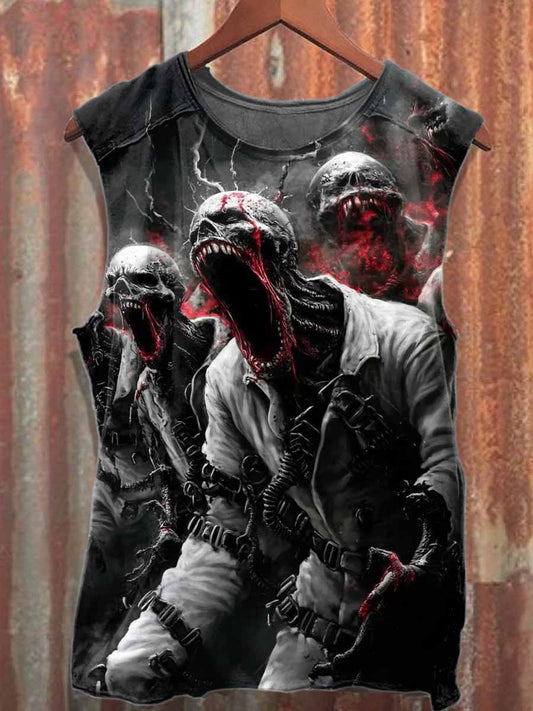 Gorgeous Graffiti Monster Print Loose Cotton Tank Top