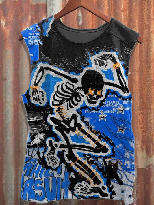 Gorgeous Street Graffiti Print Loose Cotton Tank Top