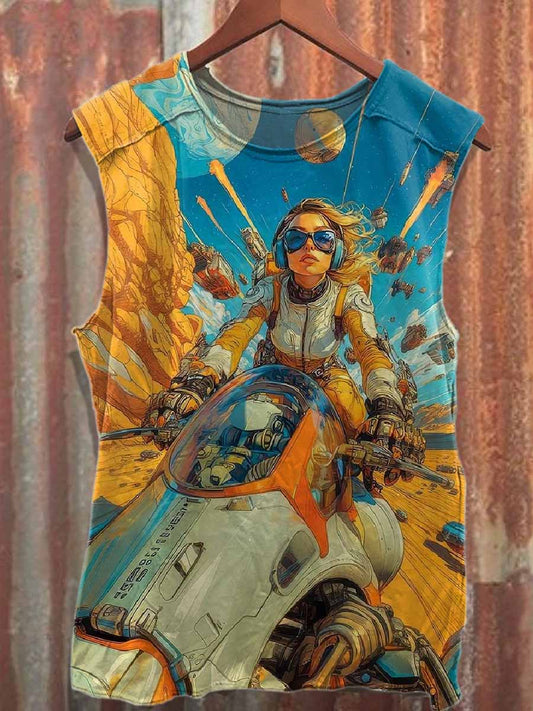 Future Technology Print Loose Cotton Tank Top