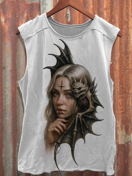 Retro Graffiti Printed Casual Cotton Tank Top