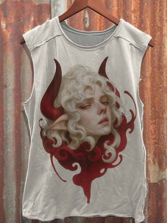 Retro Graffiti Printed Casual Cotton Tank Top