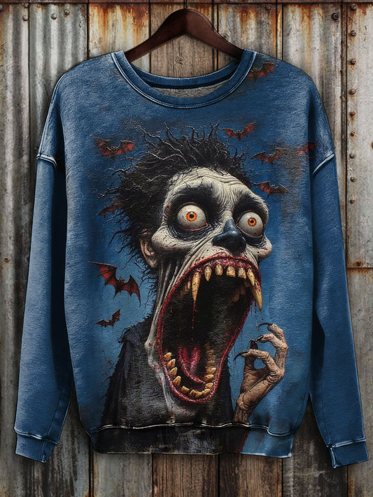Horror Monster Print Long Sleeve Sweatshirt