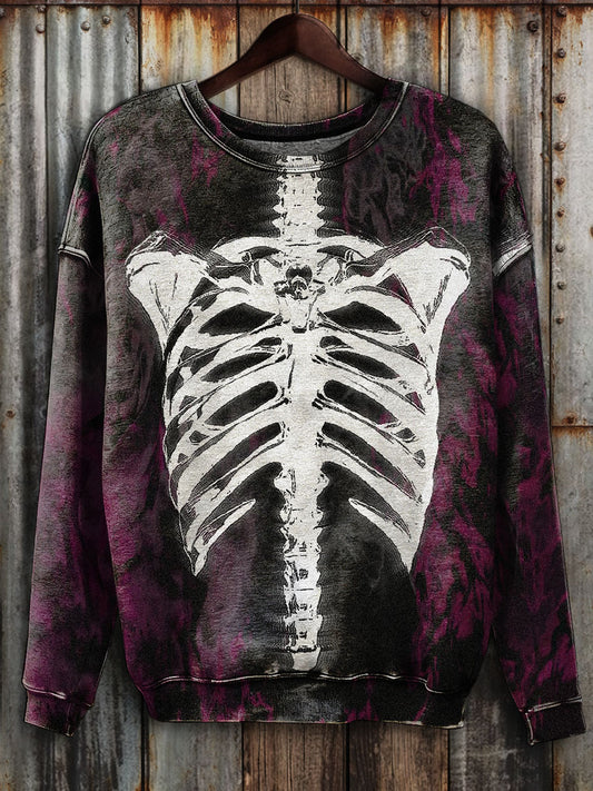 Horror Skull Body Print Long Sleeve Sweatshirt