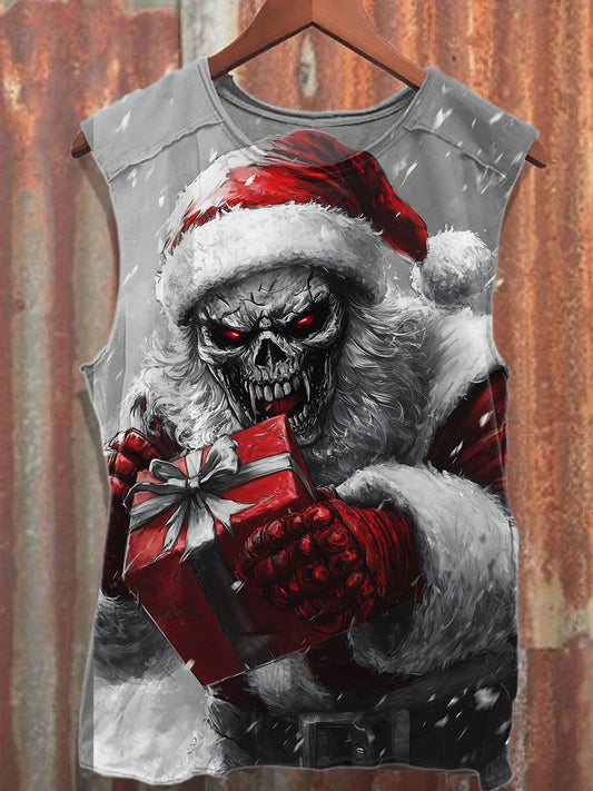 Vintage Skull Santa Claus Print Cotton Tank Top