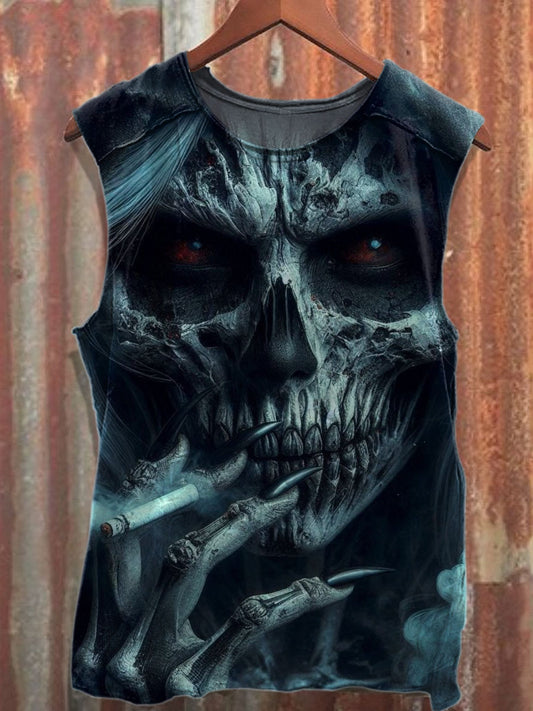 Vintage Skull Santa Claus Print Cotton Tank Top