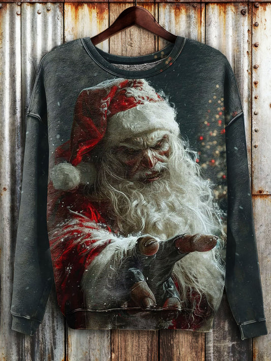 Vintage Skull Santa Claus Print Long Sleeve Sweatshirt