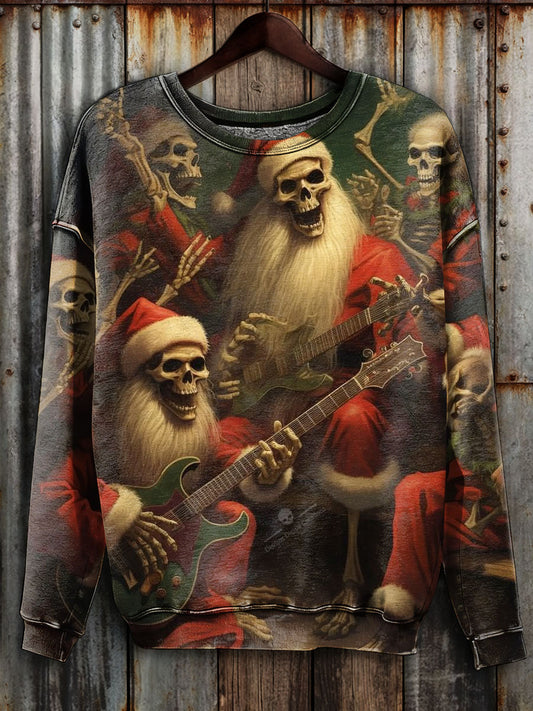 Vintage Skull Santa Claus Print Long Sleeve Sweatshirt