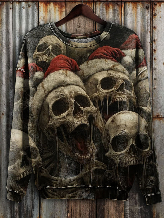 Vintage Skull Santa Claus Print Long Sleeve Sweatshirt