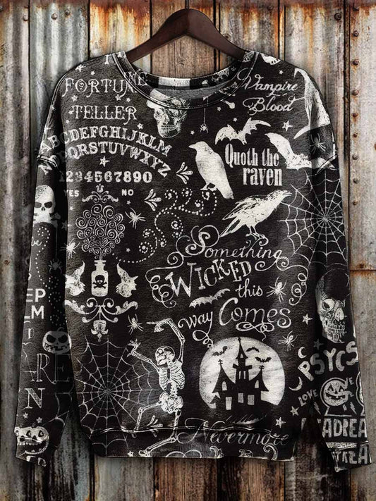 Vintage Dark Skull Print Loose Sweatshrit