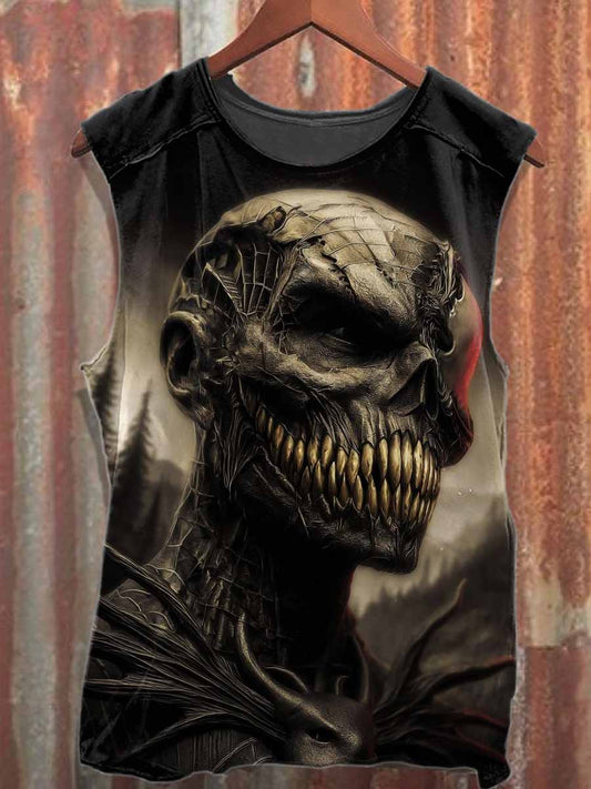 Dark Skeleton Printed Loose Cotton Tank Top