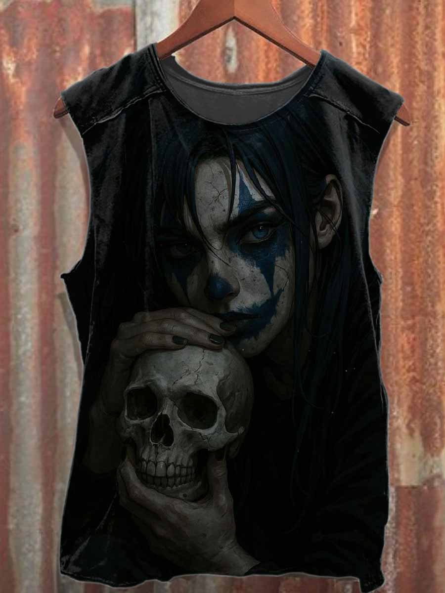 Dark Monster Print Loose Cotton Tank Top