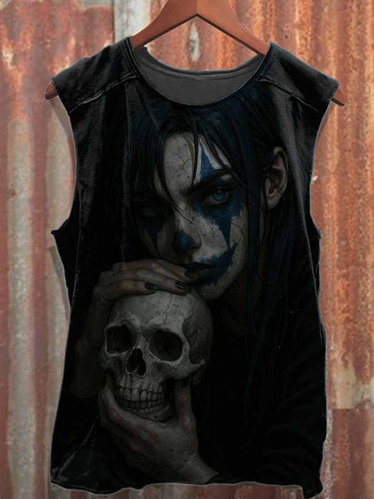Dark Monster Print Loose Cotton Tank Top