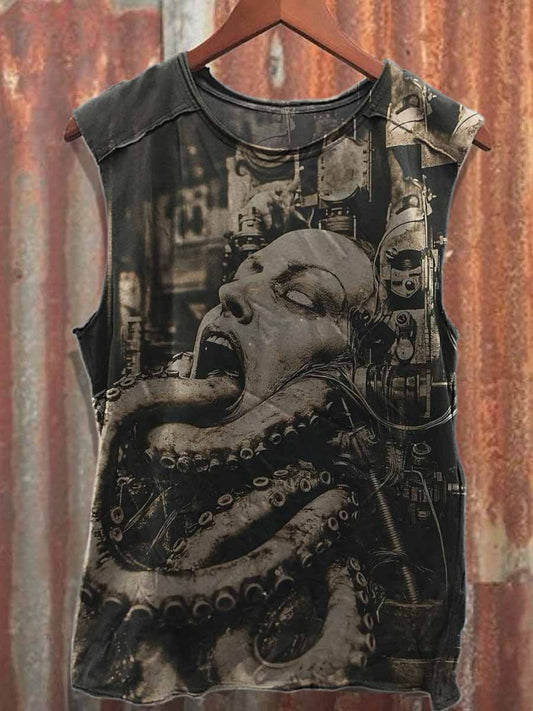 Dark Monster Print Loose Cotton Tank Top