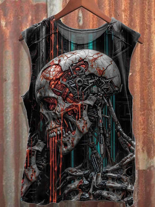 Dark Skeleton Printed Loose Cotton Tank Top