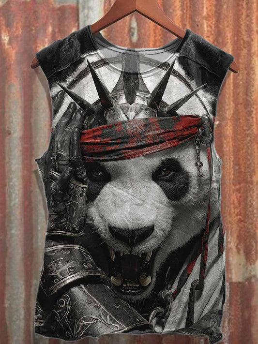 Retro Panda Warrior Printed Loose Cotton Tank top
