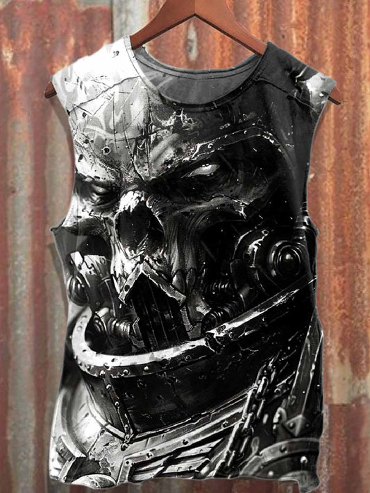 Dark Skeleton Printed Loose Cotton Tank Top
