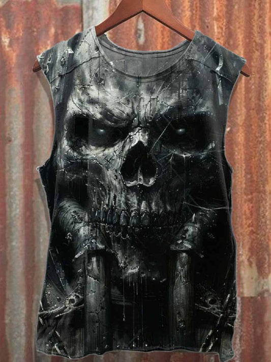 Dark Skeleton Printed Loose Cotton Tank Top