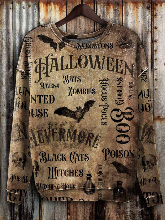 Vintage Dark Skull Print Loose Sweatshrit