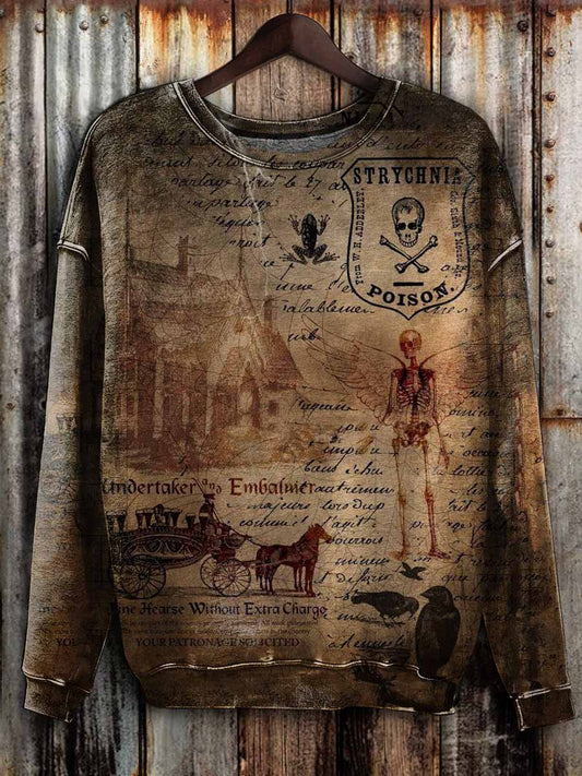 Vintage Dark Skull Print Loose Sweatshrit