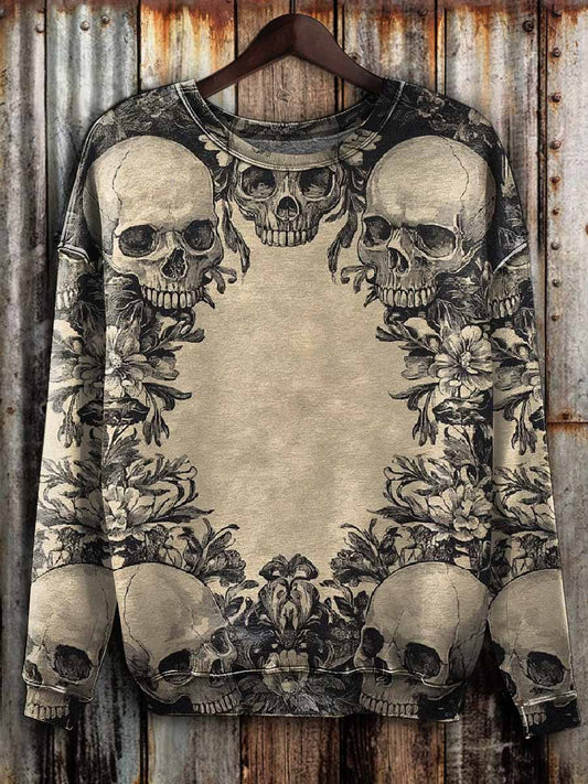 Vintage Dark Skull Print Loose Sweatshrit