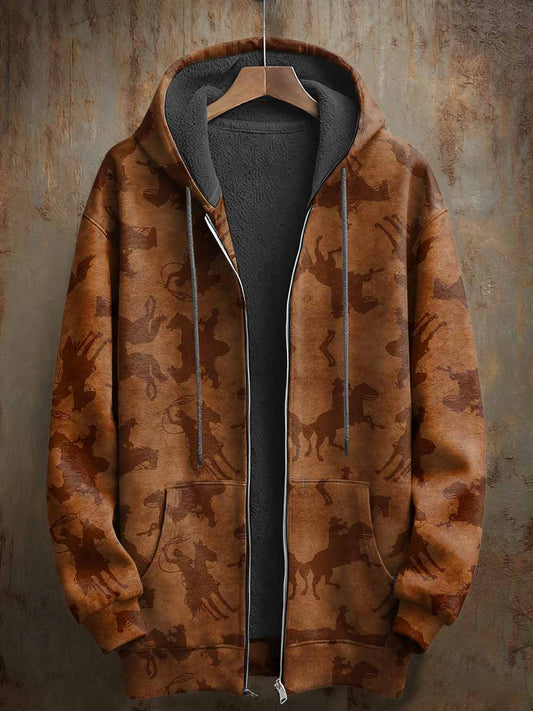 Retro Wild West Patterned Printed Casual Hooded Coat