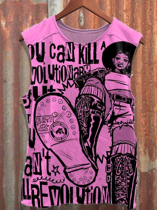Retro Graffiti Print Casual Loose Cotton Tank Top
