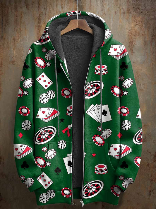 Retro Board Game Pattern Printed Casual Hooded Coat