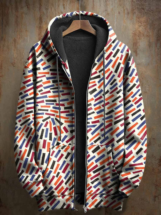 Retro Abstract Geometric Pattern Printed Casual Hooded Coat