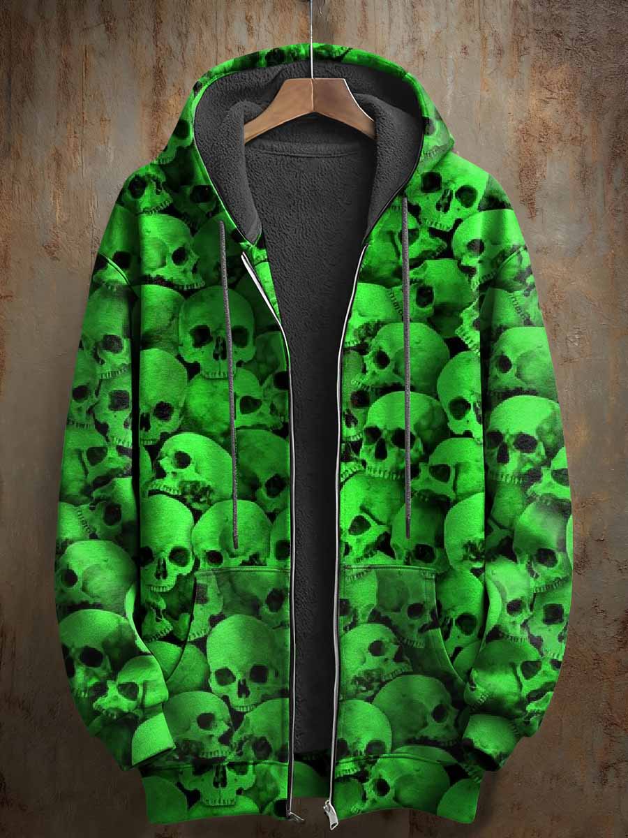 Retro Skull Pattern Printed Casual Hooded Coat