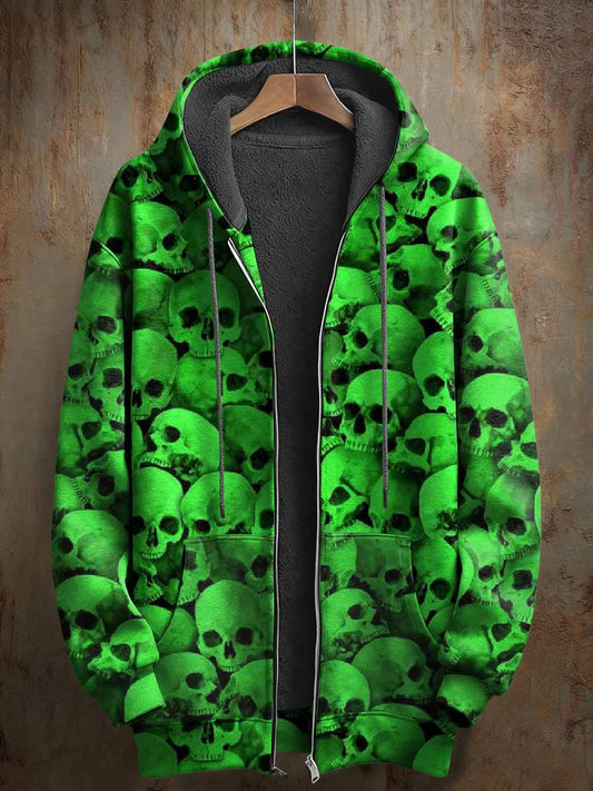 Retro Skull Pattern Printed Casual Hooded Coat