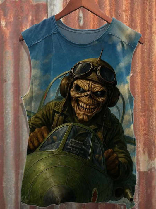 Retro Graffiti Print Casual Loose Cotton Tank Top