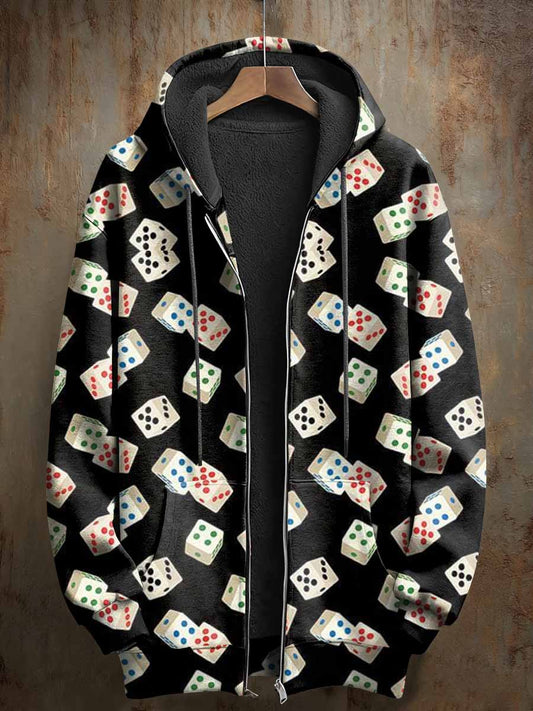 Retro Dice Pattern Printed Casual Hooded Coat
