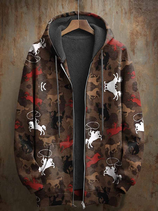 Retro Wild West Patterned Printed Casual Hooded Coat