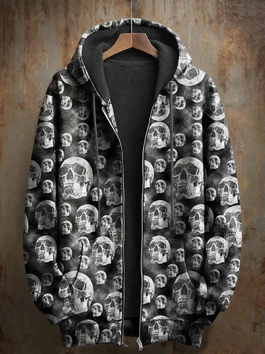 Retro Skull Pattern Printed Casual Hooded Coat