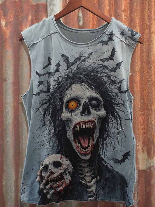 Retro Monster Print Casual Cotton Tank Top