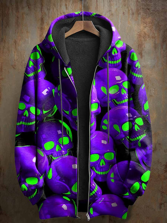 Retro Skull Art Pattern Casual Hooded Coat