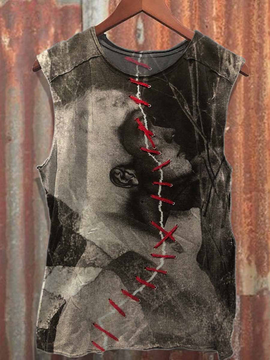 Retro Abstract Collage Pattern Loose Cotton Tank Top